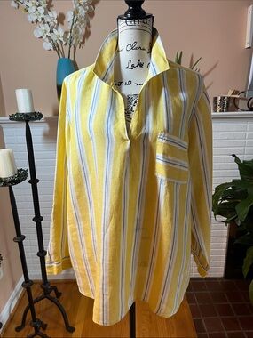 Yellow & White Striped Button-Up Shirt